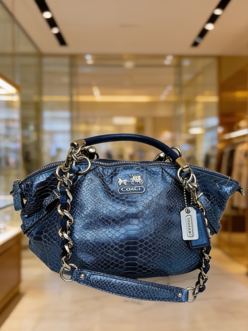 Coach Madison blue python crossbody w/ dustbag